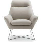 Daiana Arm Chair in Light Grey Top Grain Italian Leather on Stainless Steel Legs